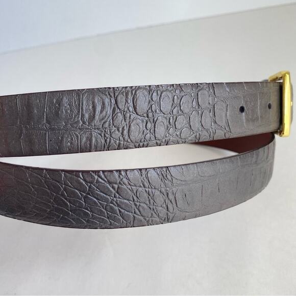 Gray Leather Mens Dress Belt Moc Croc Reptile Print Crocodile Embossed Size 52 - Picture 3 of 8